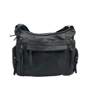 Bueno Dark Gray Fabric Multiple Pocket Crossbody Bag